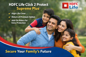 HDFC Life Click 2 Protect Supreme Plus is a flexible term insurance plan designed to provide strong financial protection for your family. With high life cover, optional return of premium, and customizable rider benefits, this plan ensures peace of mind and long-term security at an affordable premium.