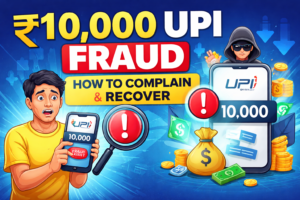 A ₹10,000 UPI fraud can happen to anyone if proper caution is not taken. This guide explains how to report the fraud, file a complaint through the cybercrime portal, contact your bank, and increase the chances of recovering your lost money quickly.