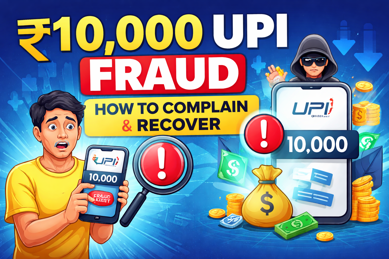 A ₹10,000 UPI fraud can happen to anyone if proper caution is not taken. This guide explains how to report the fraud, file a complaint through the cybercrime portal, contact your bank, and increase the chances of recovering your lost money quickly.