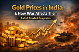 Gold prices in India have been rising amid global tensions and economic uncertainty. In this article, we analyze the latest gold price trends, compare them with last month’s rates, and explain how wars and geopolitical conflicts influence gold prices and investor behavior.