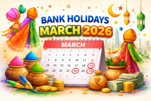 Banks in India will observe several holidays in March 2026 due to festivals like Holi, Eid-ul-Fitr, and Ram Navami, along with regular weekend closures. Customers planning to visit bank branches should check the holiday list in advance to avoid inconvenience. While physical branches may remain closed on certain days, digital banking services such as UPI, PhonePe, and Google Pay will continue to operate normally. Knowing the bank holiday schedule helps individuals and businesses manage their financial activities smoothly.