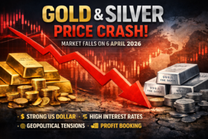 Gold and silver prices dropped on 6 April 2026 due to a stronger US dollar, high interest rate expectations, and profit booking by investors. Despite the short-term fall, precious metals remain important for long-term investment and wealth protection. Investors should watch global economic trends before making buying decisions.