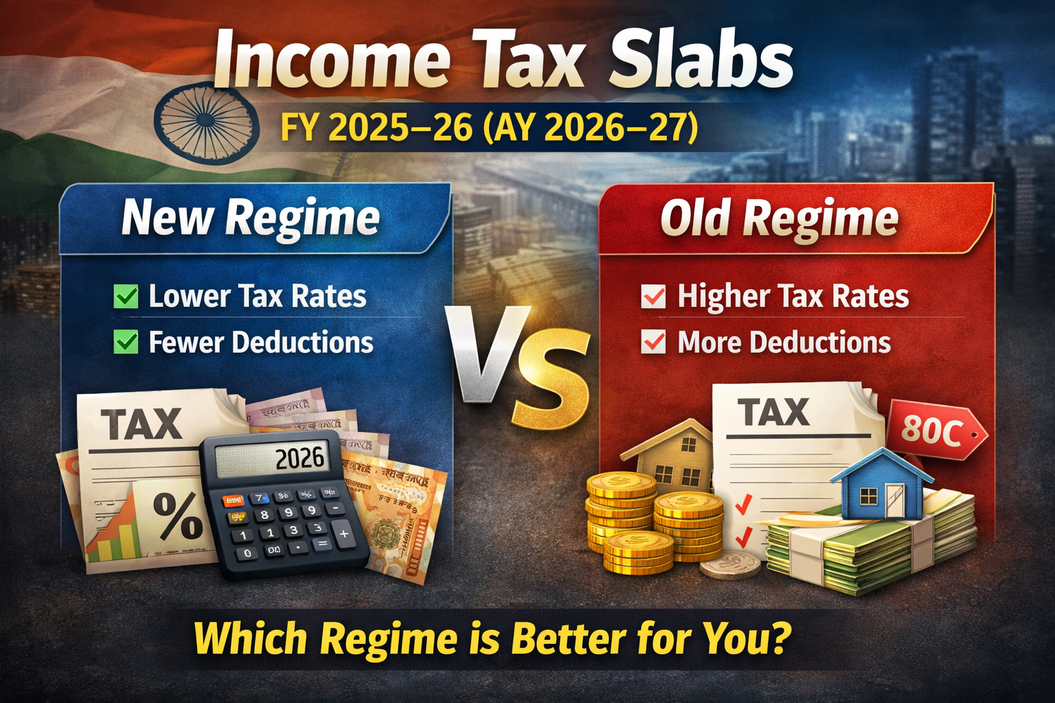 Learn the latest income tax slab rates in India for FY 2025–26 (AY 2026–27). This guide explains the new and old tax regimes, current tax rates, and key differences to help taxpayers understand which tax system may be more suitable for their income and financial planning.